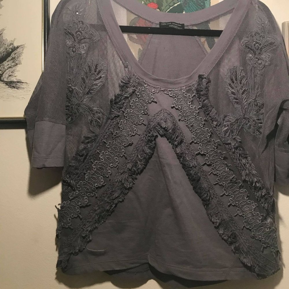 ZARA W&B COLLECTION TOP GRAY  MEDIUM